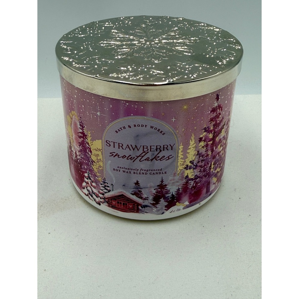 Bath & Body Works Candle 14.5oz Pink Like New Strawberry Snowflakes 3 Wick